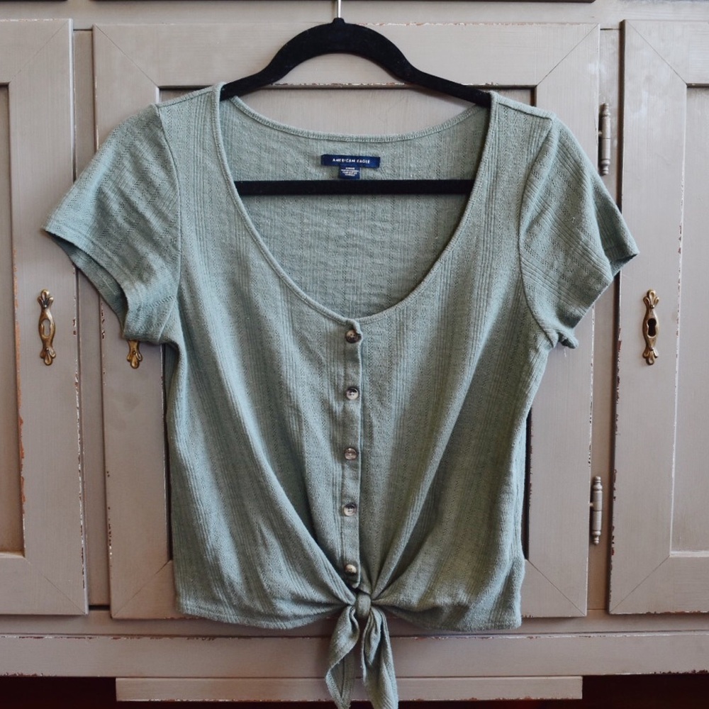 American Eagle crop front-tie blouse